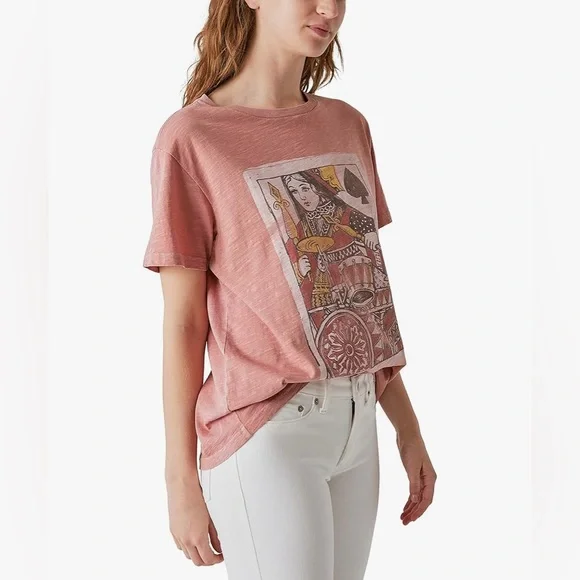 Lucky Brand Women's Queen of Spades Boyfriend Tee 100% Cotton Ash Rose Size XS - Picture 5 of 11